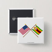 Badge Carré 5 Cm Les USA et drapeaux croisés par Zimbabwe (Devant & derrière)