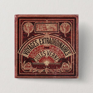 Badge Carré 5 Cm Les "VOYAGES EXTRAORDINAIRES " de Jules Verne