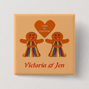 Badge Carré 5 Cm Lesbienne Noël pain d'épices Dames Couple Personna