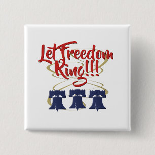 Badge Carré 5 Cm Let Freedom Ring Liberty Bell - Rouge blanc et ble