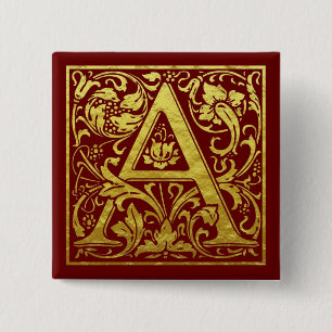Badge Carré 5 Cm Letter A First Letter Faux Gold and Red