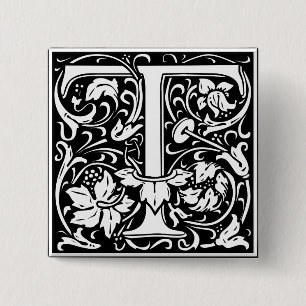 Badge Carré 5 Cm Letter T Medieval Monogram Vintage Initial