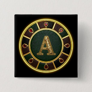Badge Carré 5 Cm Lettre A, médaillon de monogramme orné