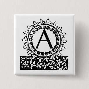 Badge Carré 5 Cm Lettre A monogramme victorien vintage