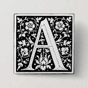 Badge Carré 5 Cm Lettre A - Pin d'alphabet de la Renaissance