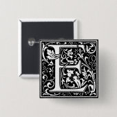 Badge Carré 5 Cm Lettre alphabet de style Renaissance E - Pin (Devant & derrière)