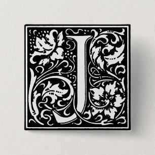 Badge Carré 5 Cm Lettre alphabet de style Renaissance J - Pin