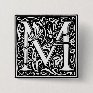 Badge Carré 5 Cm Lettre alphabet de style Renaissance M - Pin