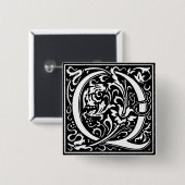 Badge Carré 5 Cm Lettre alphabet de style Renaissance Q - Épingle (Devant & derrière)