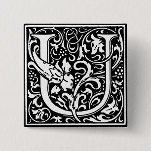 Badge Carré 5 Cm Lettre alphabet de style Renaissance U - Pin