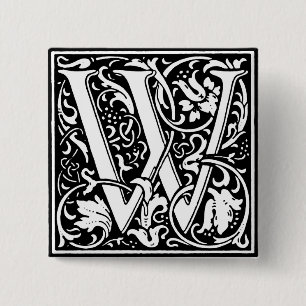 Badge Carré 5 Cm Lettre alphabet de style Renaissance W - Pin
