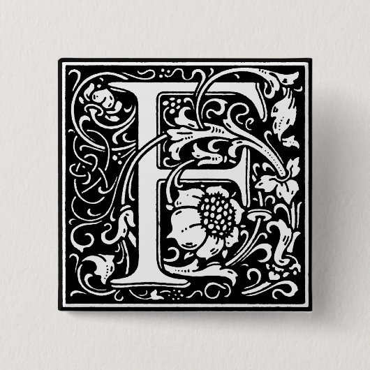 Badge Carré 5 Cm Lettre alphabet Renaissance F - Épingle (Devant)