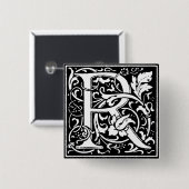 Badge Carré 5 Cm Lettre alphabet Renaissance R - Épingle (Devant & derrière)