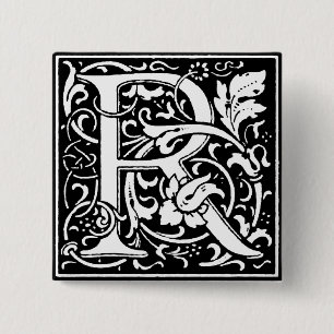 Badge Carré 5 Cm Lettre alphabet Renaissance R - Épingle