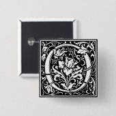 Badge Carré 5 Cm Lettre alphabet style Renaissance O - Épingle (Devant & derrière)