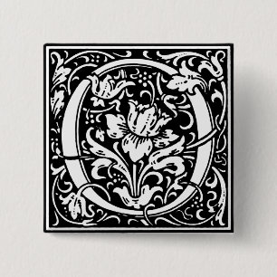 Badge Carré 5 Cm Lettre alphabet style Renaissance O - Épingle