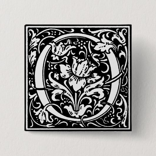 Badge Carré 5 Cm Lettre alphabet style Renaissance O - Épingle (Devant)