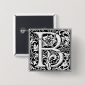 Badge Carré 5 Cm Lettre B Monogramme médiéval Art Nouveau (Devant & derrière)