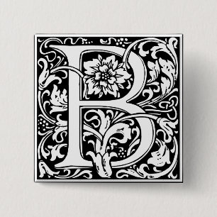 Badge Carré 5 Cm Lettre B Monogramme médiéval Art Nouveau