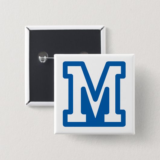 BADGE CARRÉ 5 CM LETTRE BLEUE VARIABLE M MONO (Devant & derrière)