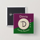 Badge Carré 5 Cm LETTRE D ÉCLAIRAGE DE RÉUNION Familiale D INITIALE (Devant & derrière)