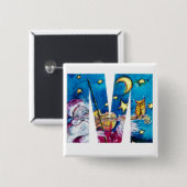 BADGE CARRÉ 5 CM LETTRE DE NOËL M / MONOGRAM PÈRE NOËL INSPIRÉ (Devant & derrière)