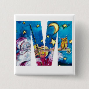 BADGE CARRÉ 5 CM LETTRE DE NOËL M / MONOGRAM PÈRE NOËL INSPIRÉ