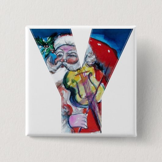 BADGE CARRÉ 5 CM LETTRE DE NOËL Y / PÈRE NOËL AVEC MONOGRAM DE VIOL (Devant)