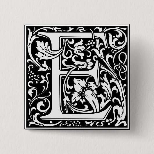 Badge Carré 5 Cm Lettre E Monogramme médiéval Art Nouveau (Devant)