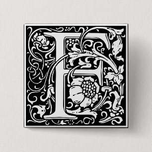 Badge Carré 5 Cm Lettre F Monogramme Médiéval Vintage Initiale