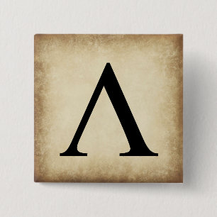 BADGE CARRÉ 5 CM LETTRE GRECQUE ALPHABÈTE LABDA