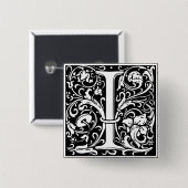 Badge Carré 5 Cm Lettre I Monogramme médiéval Art Nouveau (Devant & derrière)