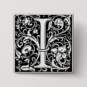 Badge Carré 5 Cm Lettre I Monogramme médiéval Art Nouveau