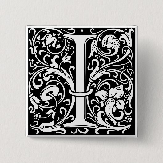 Badge Carré 5 Cm Lettre I Monogramme médiéval Art Nouveau (Devant)