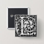 Badge Carré 5 Cm Lettre L Monogramme médiéval Art Nouveau (Devant & derrière)