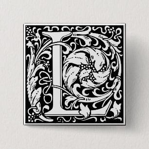 Badge Carré 5 Cm Lettre L Monogramme médiéval Art Nouveau