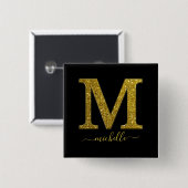 Badge Carré 5 Cm Lettre M parties scintillant (Devant & derrière)