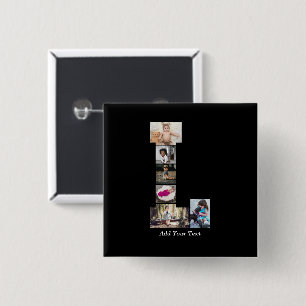 Badge Carré 5 Cm Lettre noire et blanche L Photo Collage