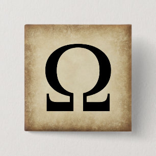 Badge Carré 5 Cm Lettre Omega d'alphabet grec