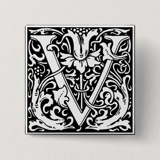 Badge Carré 5 Cm Lettre V Monogramme médiéval Art Nouveau (Devant)