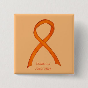 Badge Carré 5 Cm Leucémie Orange Sensibilisation Ruban Personnalisé