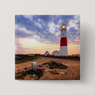 Badge Carré 5 Cm Lever de soleil d'or au phare de Portland Bill