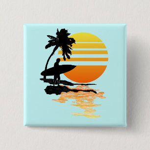 Badge Carré 5 Cm Lever de soleil surfant