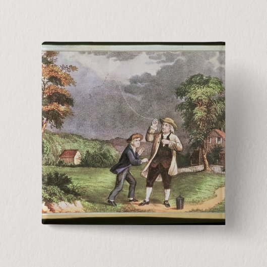 Badge Carré 5 Cm L'expérience de Franklin dans l'électricité (Devant)