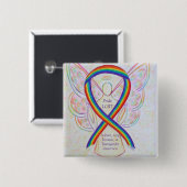 Badge Carré 5 Cm LGBT Fierté Sensibilisation Angel Ribbon Custom Pi (Devant & derrière)