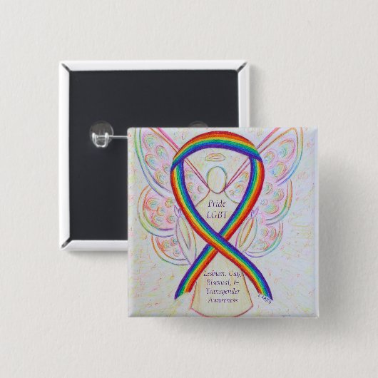 Badge Carré 5 Cm LGBT Fierté Sensibilisation Angel Ribbon Custom Pi (Devant & derrière)