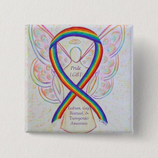 Badge Carré 5 Cm LGBT Fierté Sensibilisation Angel Ribbon Custom Pi (Devant)