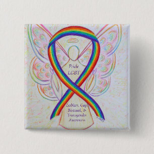 Badge Carré 5 Cm LGBT Fierté Sensibilisation Angel Ribbon Custom Pi