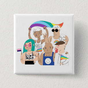 Badge Carré 5 Cm LGBT+Pride. L'amour GAY. drapeau arc-en-ciel.