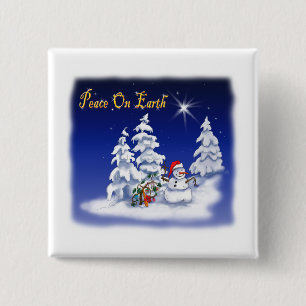 Badge Carré 5 Cm L'homme neige d'hiver paix sur Terre